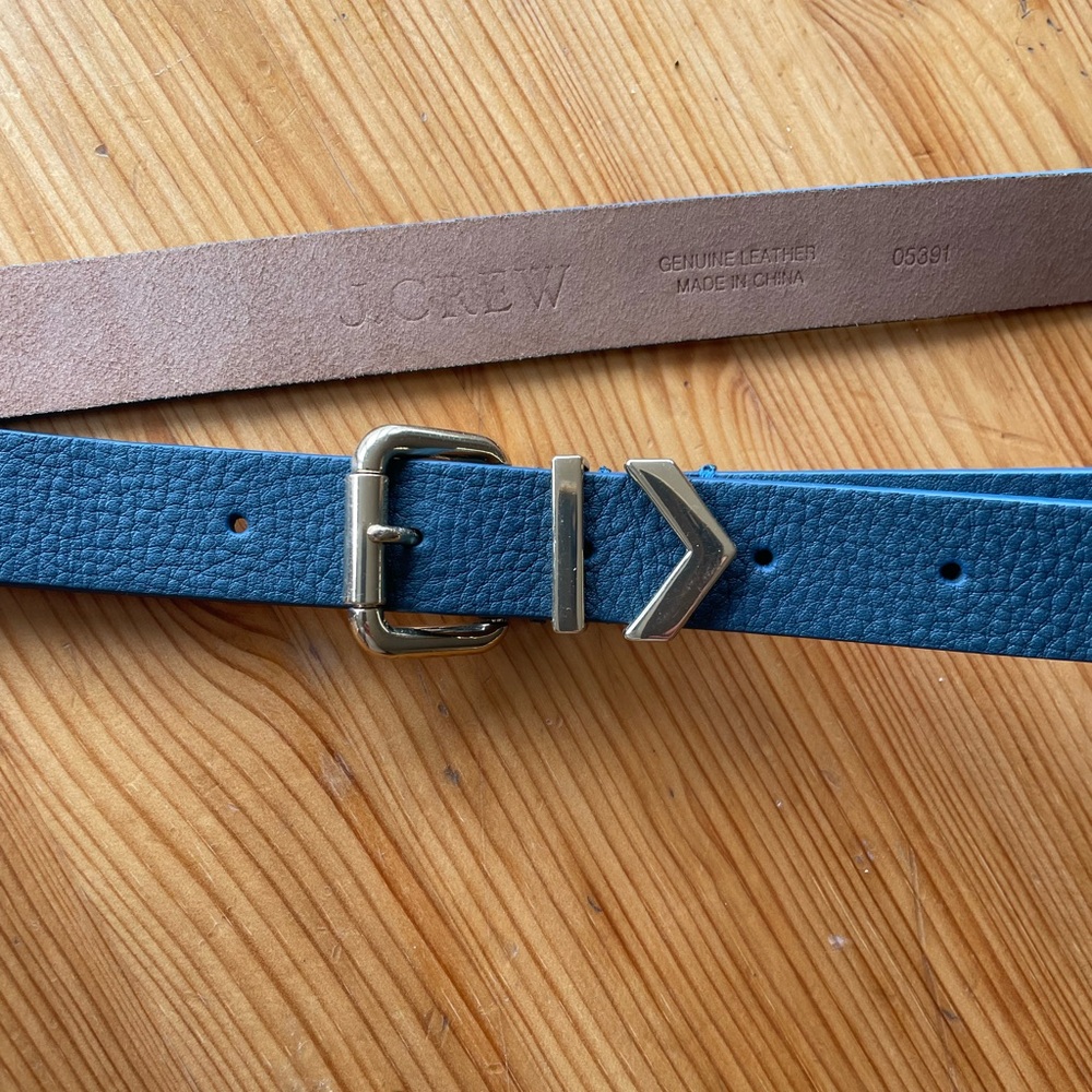 J. Crew Navy Leather Belt with Gold Accents - Picture 3 of 3